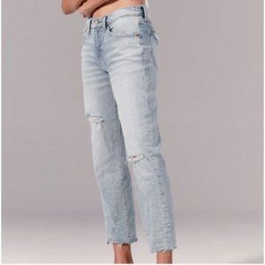 ABERCROMBIE Ames Low Rise Slim Boyfriend Distressed Light Wash Jeans Womens 6